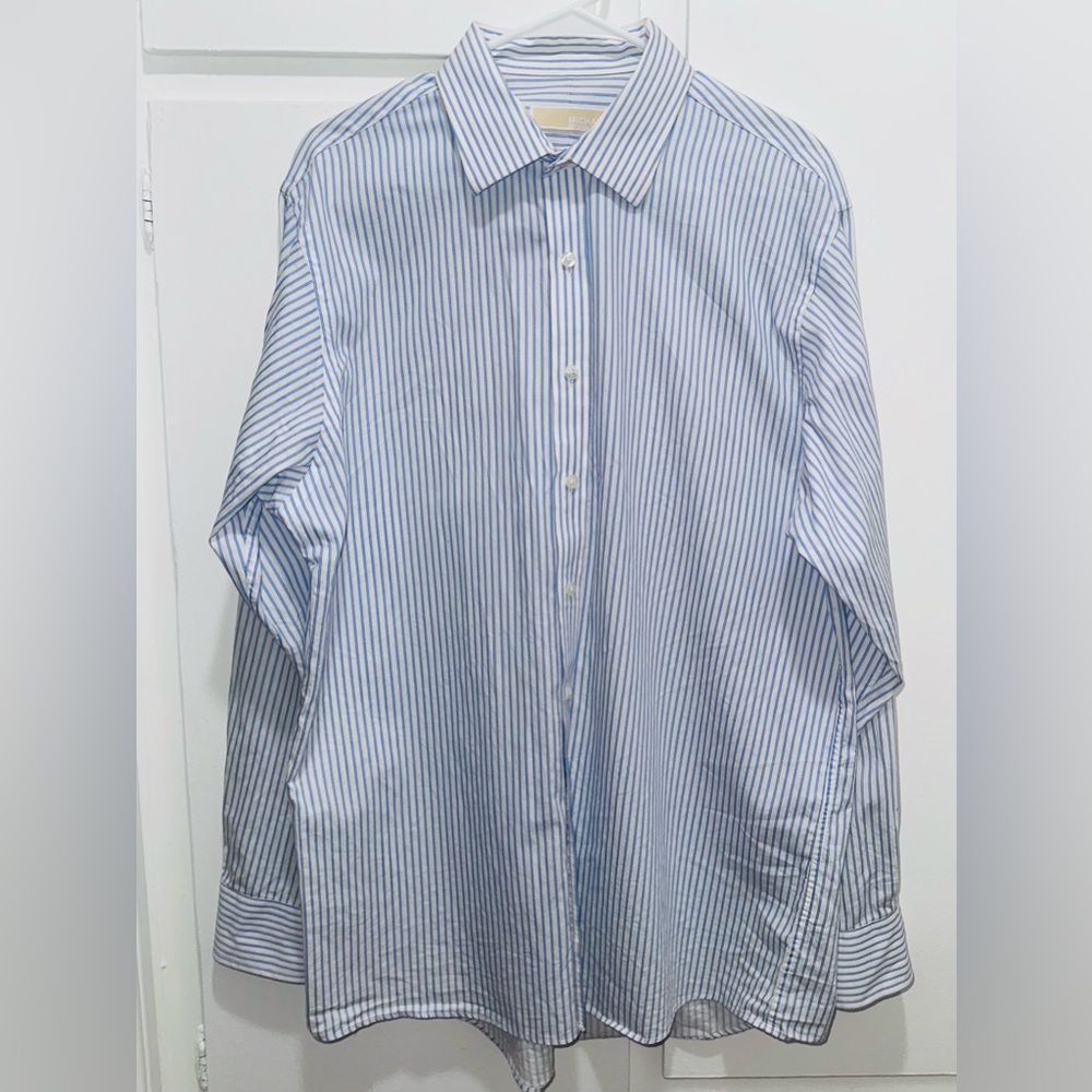 Michael Kors Men's Blue and White Striped Shirt